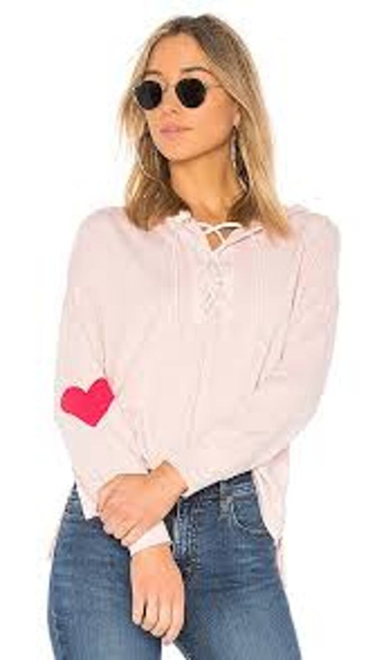 Sundry SUNDAY Lace Up Hoodie Heart Graphic Pigment Blush Pink Size 1/Small